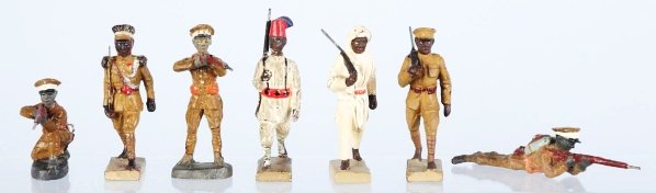 Lineol & Elastolin 7cm Ethiopians & Abyssinians.: Contains Lineol special figure officer and marchers. Paint wear. Condition (Good).