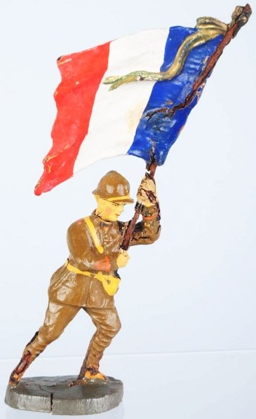 Elastolin 7cm French Flag-Bearer.: Composition flag. Condition (Excellent - Near Mint).