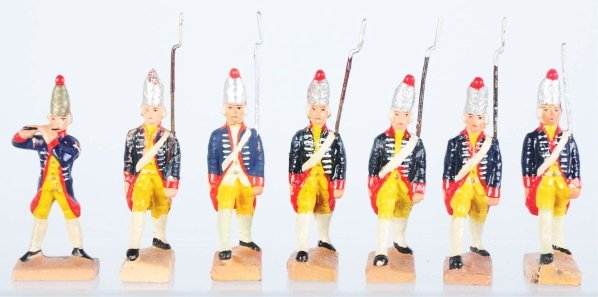 Lot of 7: Lineol Prussians.: Includes four with touchup and re-glossing. Fifer and two marchers are okay. Condition (Fair - Very Good).