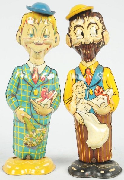 Lot of 2: Tin Litho Marx Walking Wind-Up Toys.: American. Working. Includes one B.O. Plenty and one Mortimer Snerd. Both toys have original hats. Mortimer Snerd is marked "1939 McCarthy Inc." and B.O. Plenty is marked "Famous Artists Syndicate". Bo