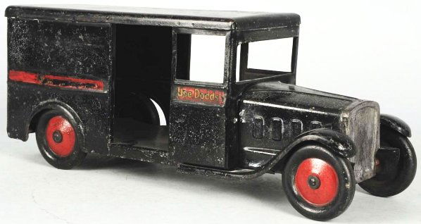 Pressed Steel Steelcraft Dodds Store Truck Toy.: Decals on sides read "Quality Tells" and "Dodds". Some scratching and wear throughout and decals have some chipping and restoration. Truck has been repainted. Condition (Good - Very Good). Size 17 - 1