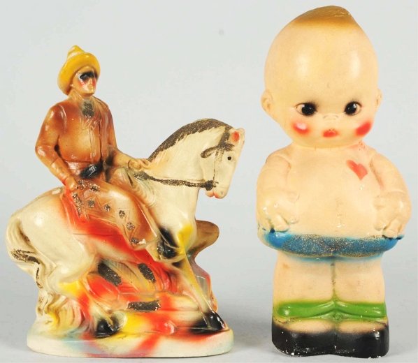 Lot of 2: Character Carnival Chalk Figures.: Includes one Kewpie doll and one Lone Ranger. Some chipping and wear overall. Condition (Very Good - Excellent). Size Largest: 12" T.
