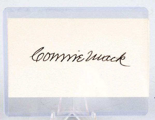 Vintage Connie Mack Signature on Card.: Signature of HOFer in black ink. Comes with an LOA from JSA. Condition (Excellent). Size 2 - 1/2" x 4".