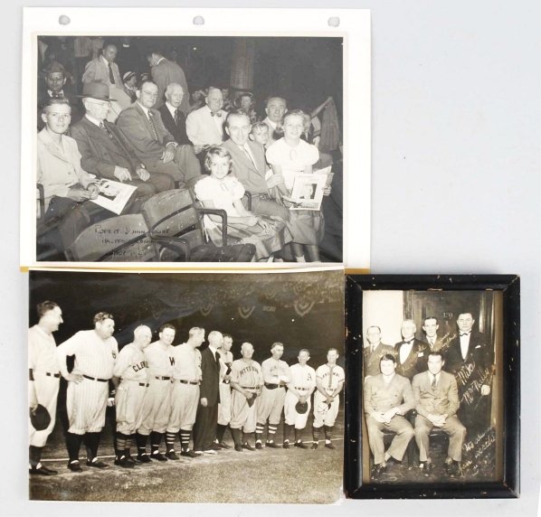 Lot of Baseball HOFer Photos.: Includes four vintage photographs of HOFers including one of Jimmy Foxx with five other gentlemen, one of Connie Mack in his automobile, another of Connie Mack in a ball park and dated "1951", and one