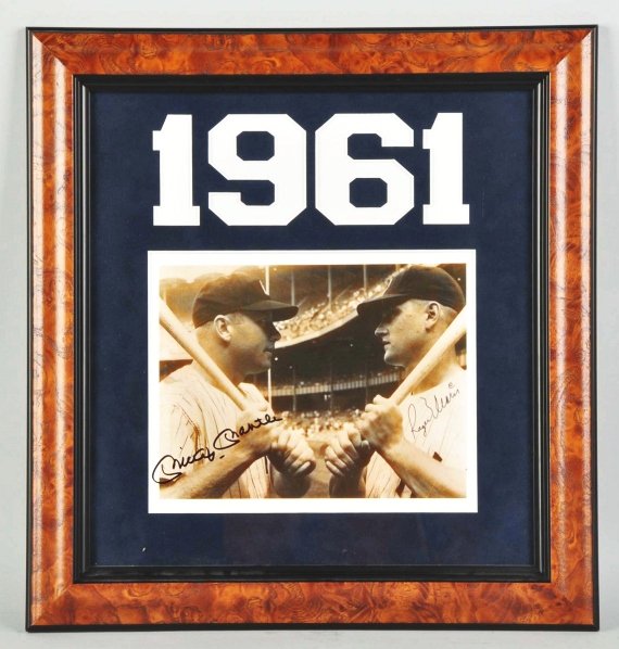Signed Mickey Mantle & Roger Maris Photograph.: Nicely framed with a "1961" cutout on top. Comes with an LOA from Donald Framgipani. Condition (Excellent). Size Framed: 18 - 1/4" x 17 - 1/4".