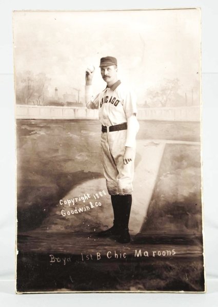 Baseball Photograph of Chicago Maroon's Boyd.: Copyright 1888 Goodwin & Co. N.Y. Photograph appears to be a proof for a baseball card but is not marked so on the back. Boyd was a first baseman that also played for the Indianapolis Hoosiers in the 