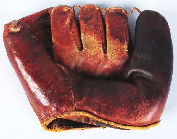 Pete Gray Autographed Pro Model Baseball Glove.: Nicely autographed in black marker on end of glove. Glove shows some wear. Comes with a Polaroid picture of Pete signing the glove and an LOA from JSA. Unusual and scarce item. Condition (Very Good).