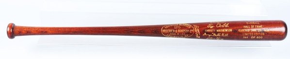 Baseball HOF Inaugural "First Five" Bat.: Elected year 1936. Number 384/500. Players includes Babe Ruth, Christy Mathewson, Ty Cobb, Walter Johnson, and Honus Wagner. Condition (Near Mint). Size 33 - 3/4" L.