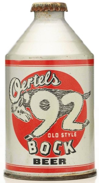 Oertel's '92 Bock Beer Crowntainer Beer Can. *: 197-17. A few minor scratches and great color. High grade for this can. Proper cap. Possibly the best example known. Condition (1/1 to A1+).