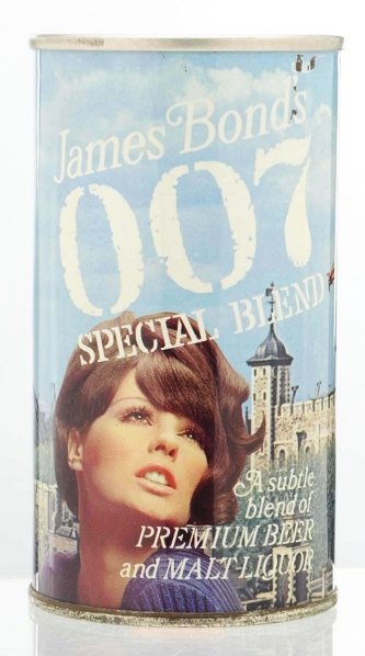 James Bond's 007 Special Blend Pull Tab Beer Can.: 082-28. Most of the can is near perfect but there are a couple small scratches to top front. Top has been opened. Condition (1/1+).