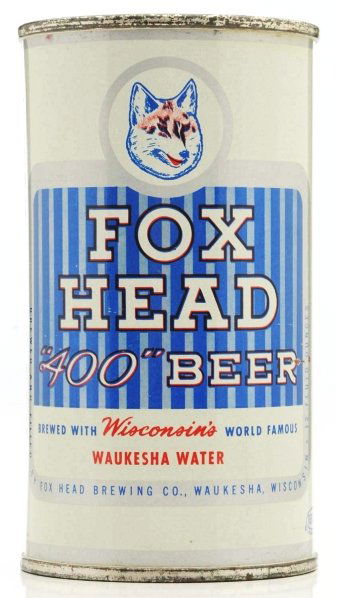 Fox Head "400" Flat Top Beer Can.: 066-13. Very clean all around with just a few small scratches. Bottom has been opened. Rare. Condition (1/1+ to A1+).