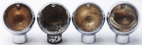 Lot of 4: Empty Silver Beer Tap Knobs.: Three are clean and one has overall wear. Condition (Good - Excellent).