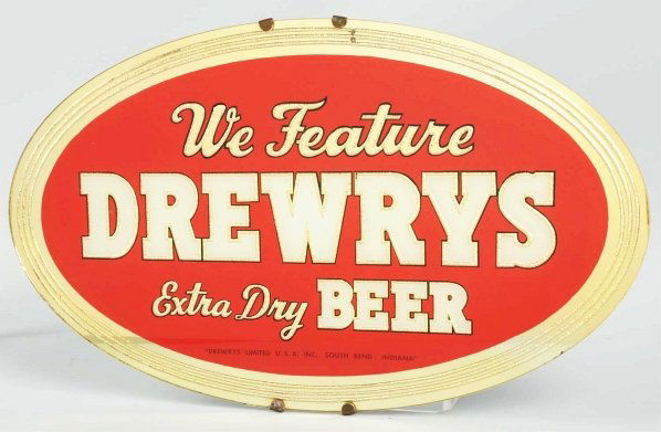 Drewrys Beer Painted Reverse Glass Mirror Sign.: Nice, clean face with some edge wear overall. Also, some chipping to edges. Condition (Excellent). Size 11 - 1/4" x 18 - 3/4".
