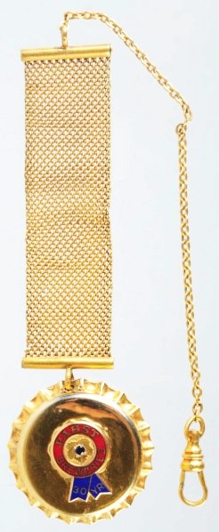 Pabst Breweries 30-Year Watch Fob & Chain.: Just light wear overall. Condition (Very Good - Excellent). Size Bottle Cap: 1 - 1/4" Dia.