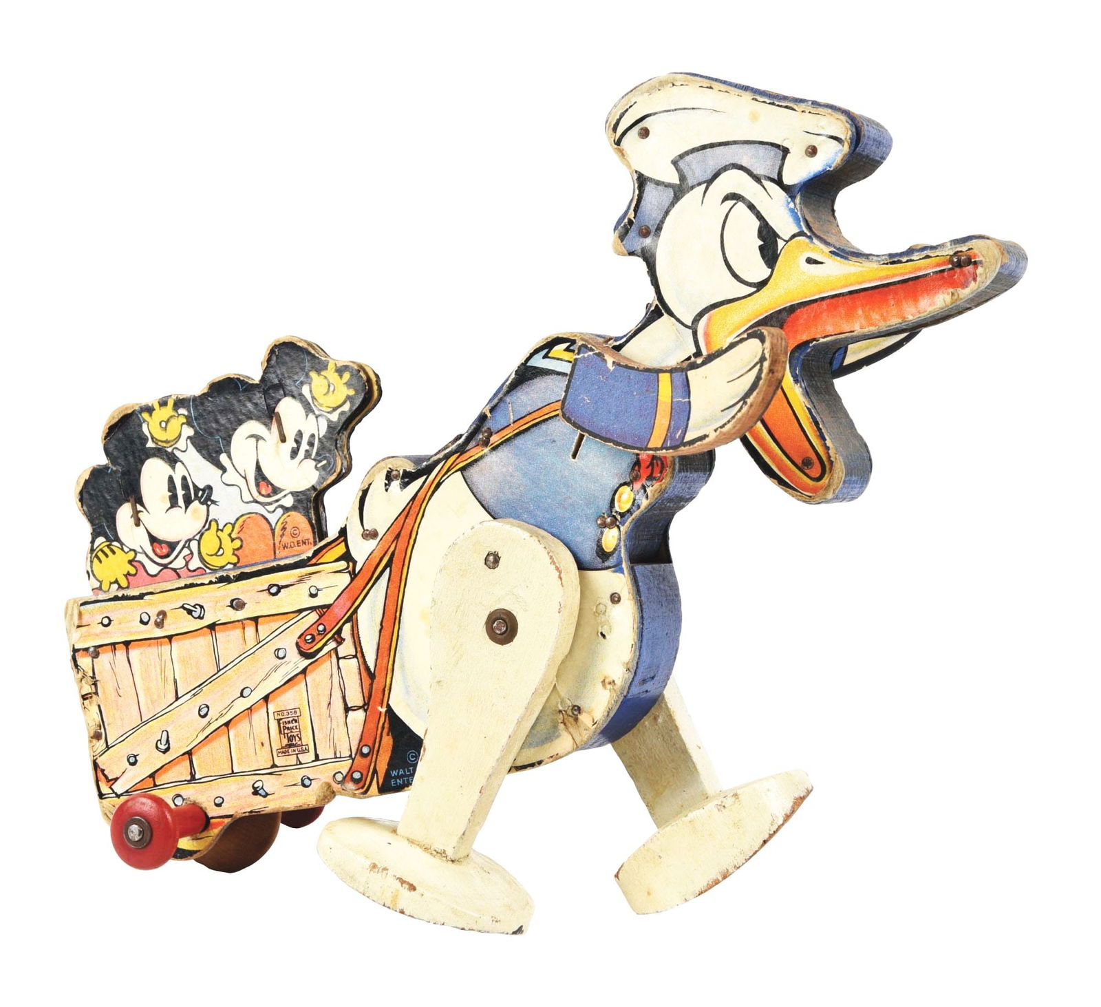 VERY SCARCE FISHER PRICE PAPER-ON-WOOD BACK-UP WALT DISNEY DONALD DUCK TOY (1 of 3)