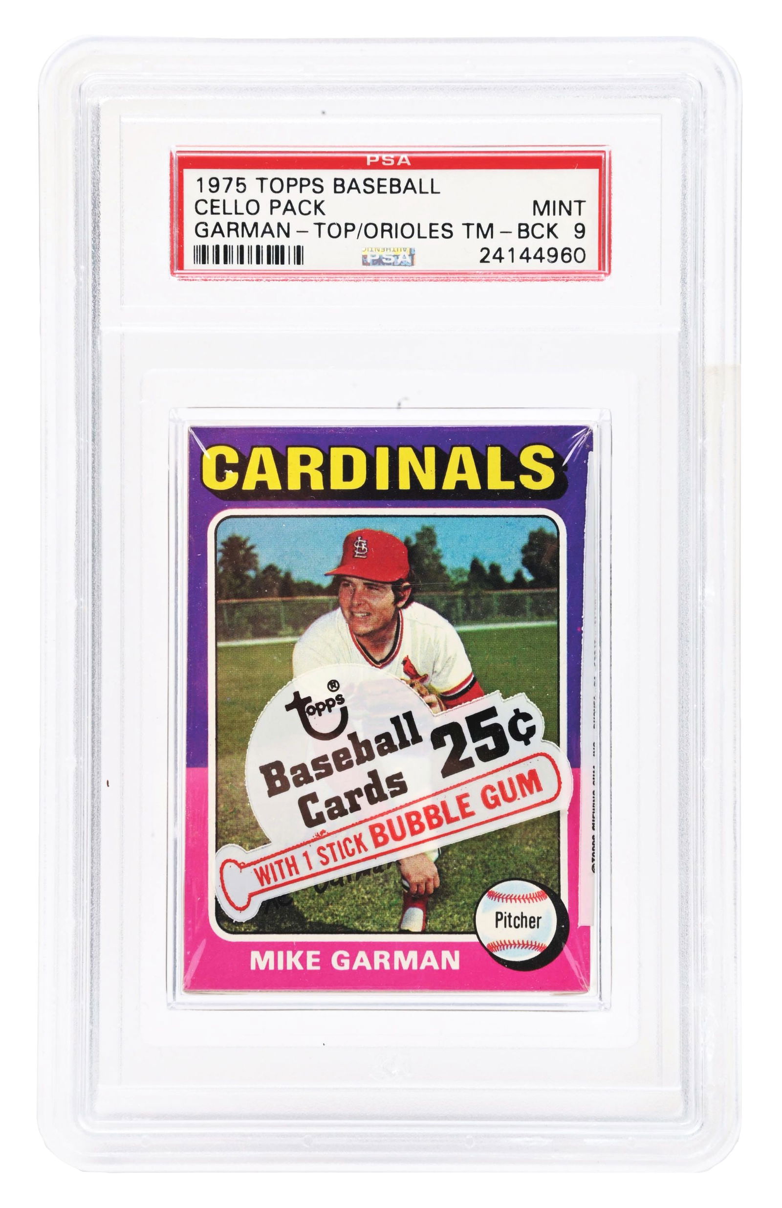 1975 TOPPS BASEBALL CELLO PACK GARMAN-TOP PSA 9 (1 of 2)