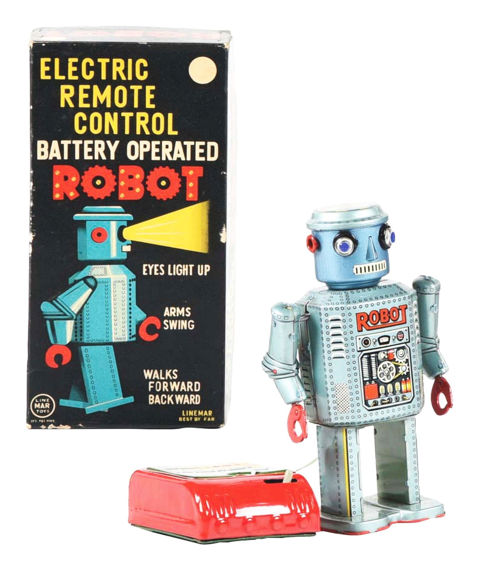 JAPANESE LINEMAR BATTERY-OPERATED REMOTE CONTROL R-35 ROBOT IN ORIGINAL BOX. (1 of 4)
