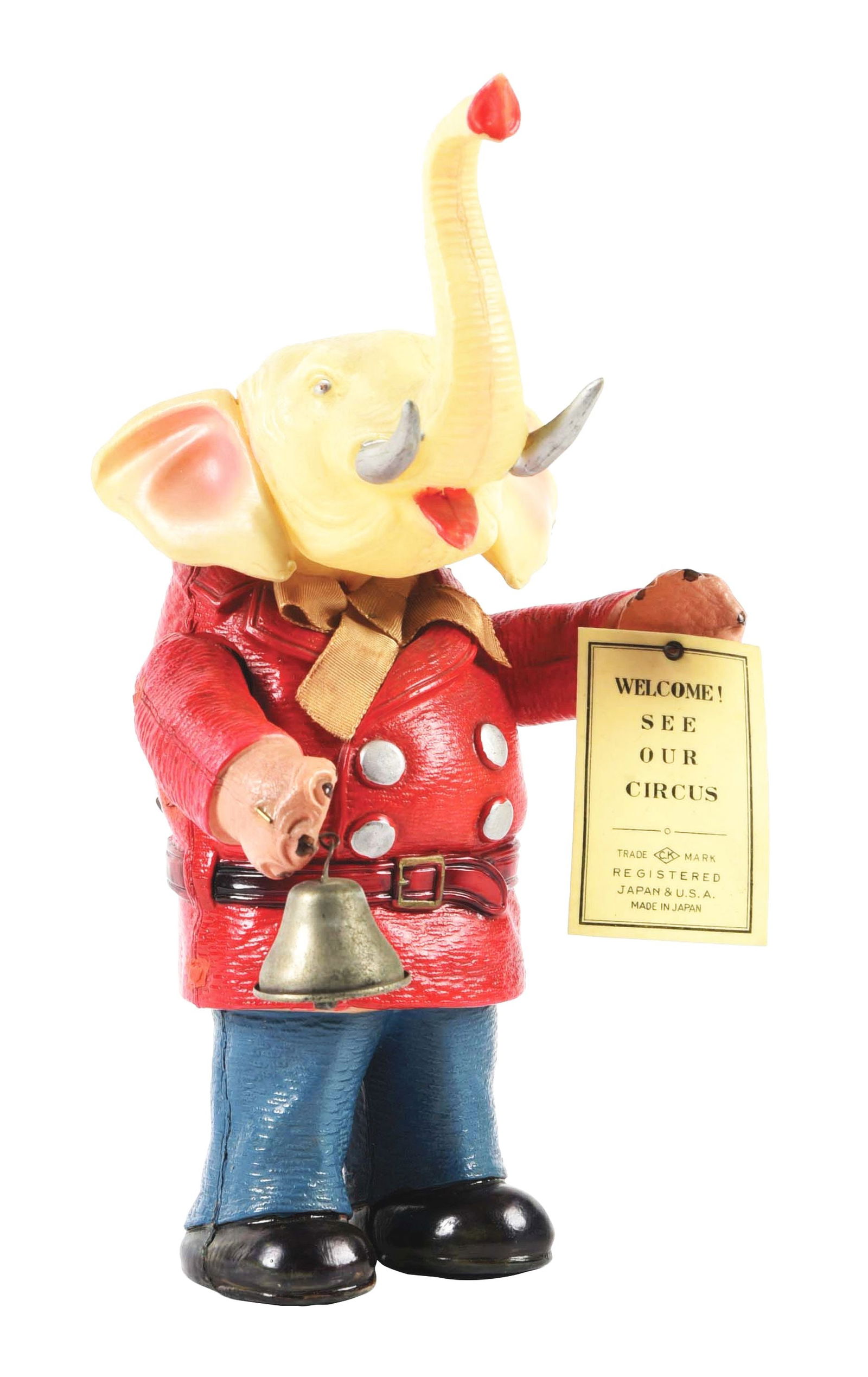 PRE-WAR JAPANESE CELLULOID WIND-UP ELEPHANT BELL RINGER (1 of 3)