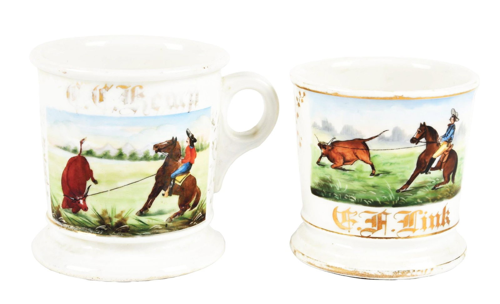 LOT OF 2: COWBOY MUGS: Both with nice images. Condition: (Excellent) Item Dimensions: Larger: 4 - 1/2" x 3 - 1/2" x 4".