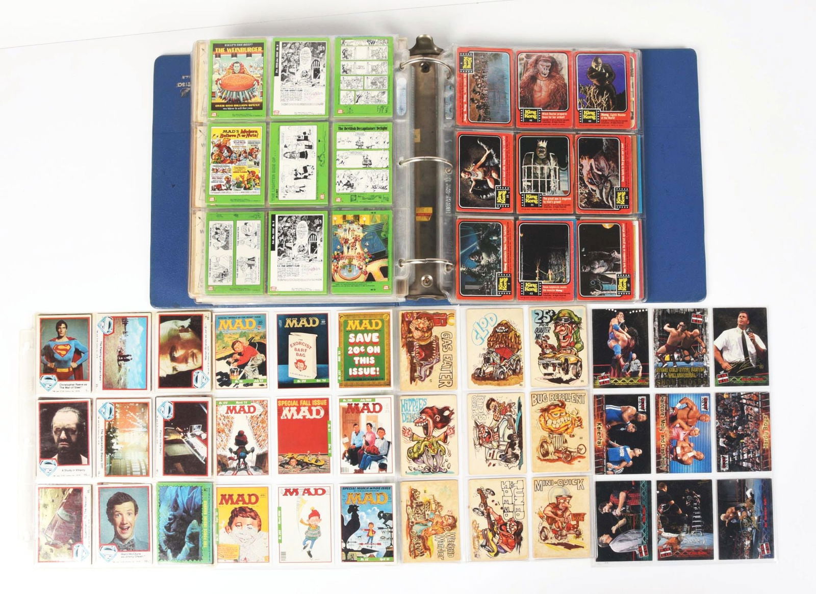 LARGE BINDER FULL OF VARIOUS MOSTLY 1970S & 80S SPORTS & NON-SPORTS CARDS (1 of 2)