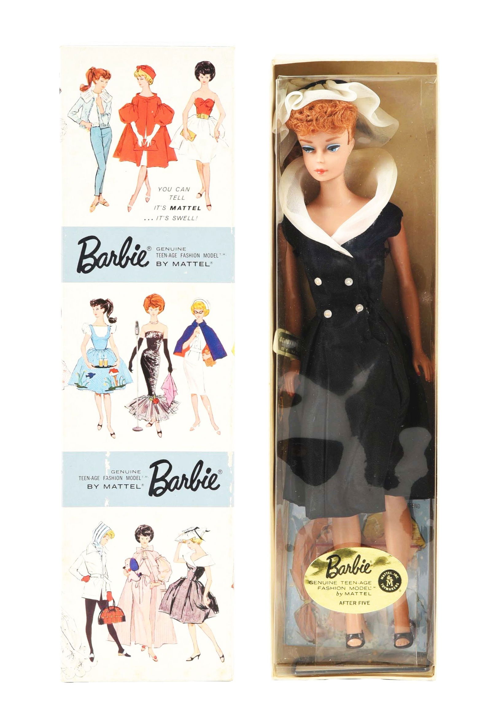 1963 PONYTAIL DRESSED STRIPED DISPLAY BOX BARBIE IN "AFTER FIVE" OUTFIT (1 of 6)