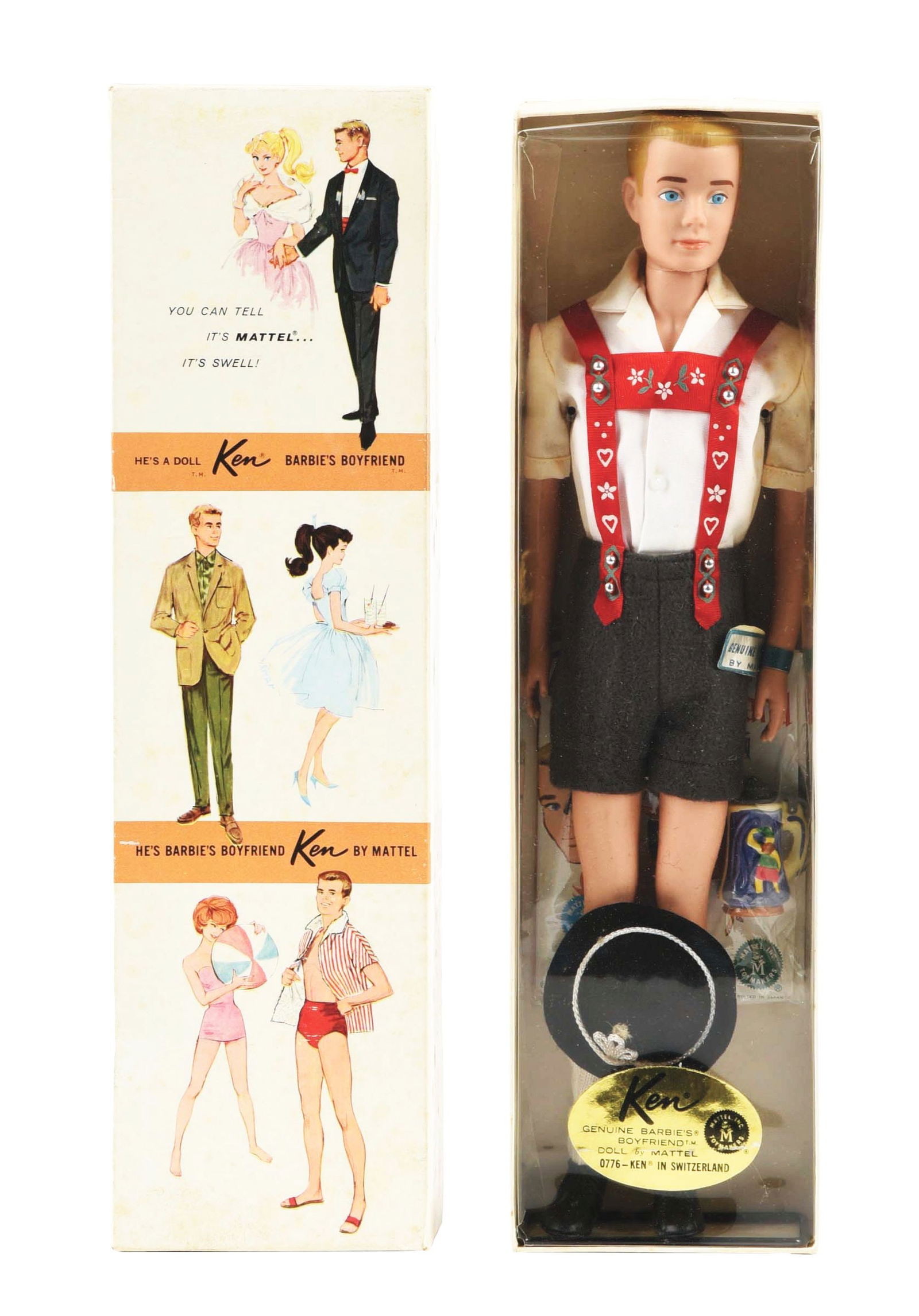 1962 MATTEL BLONDE DRESSED STRIPED DISPLAY BOX KEN IN "KEN IN SWITZERLAND" OUTFIT (1 of 6)