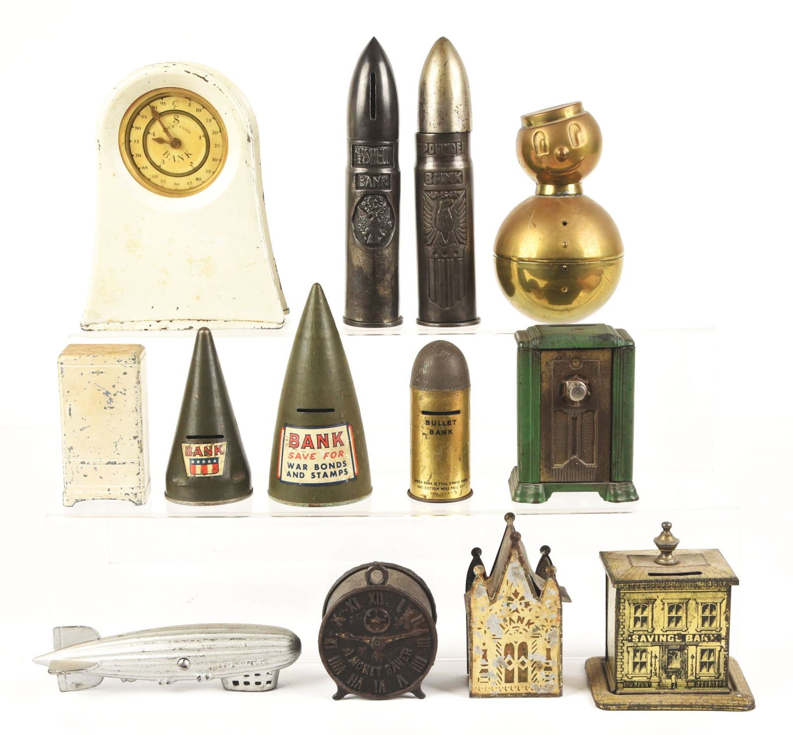 LOT OF 13: CAST IRON & TIN BANKS (1 of 2)