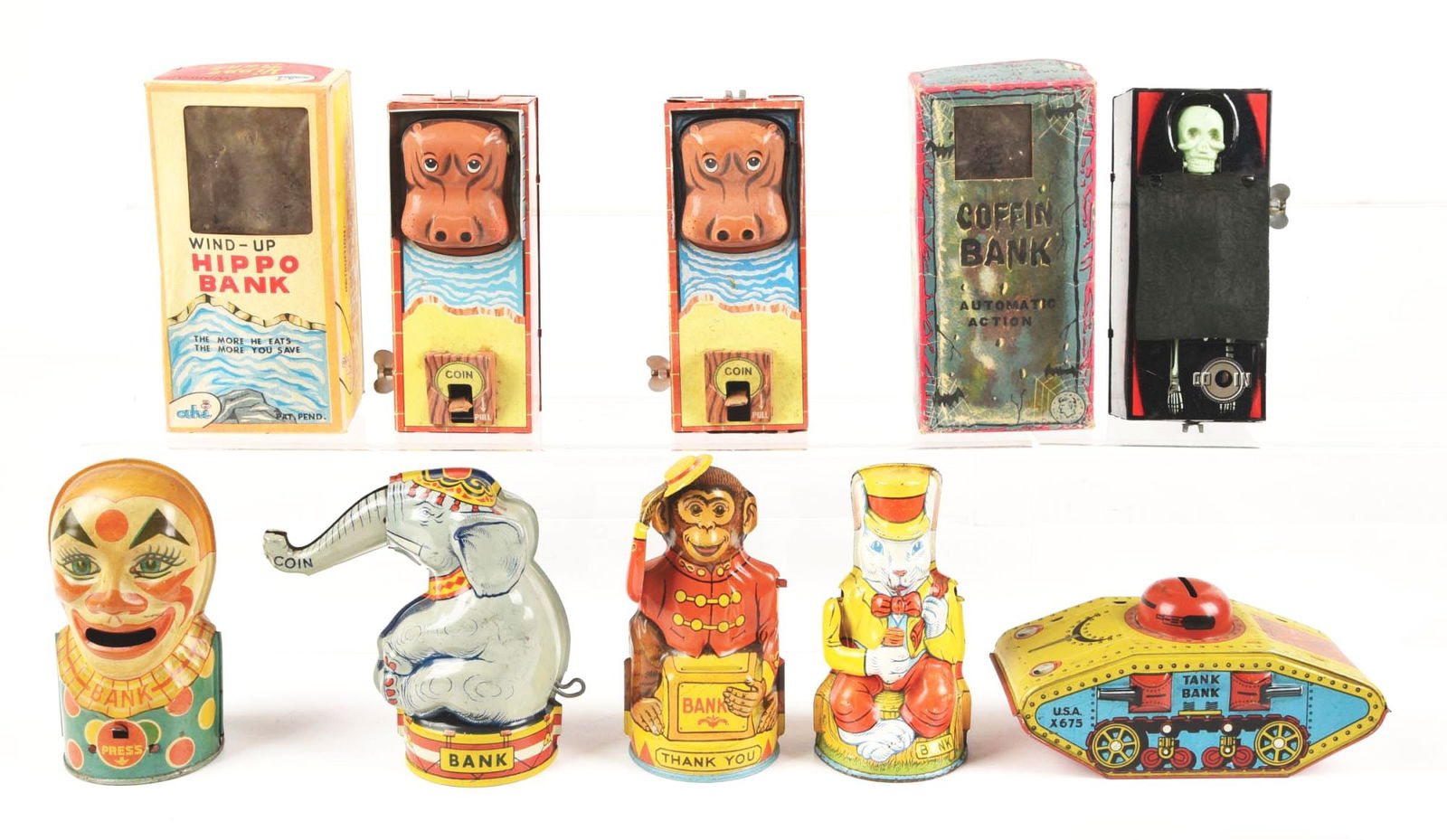 LOT OF 8: TIN MECHANICAL BANKS & WIND-UPS (1 of 2)