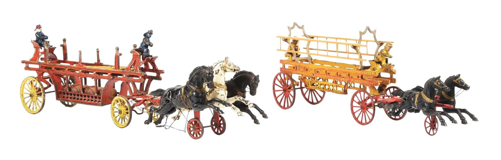 LOT OF 2: CAST IRON HORSE-DRAWN FIRE TOYS (1 of 3)