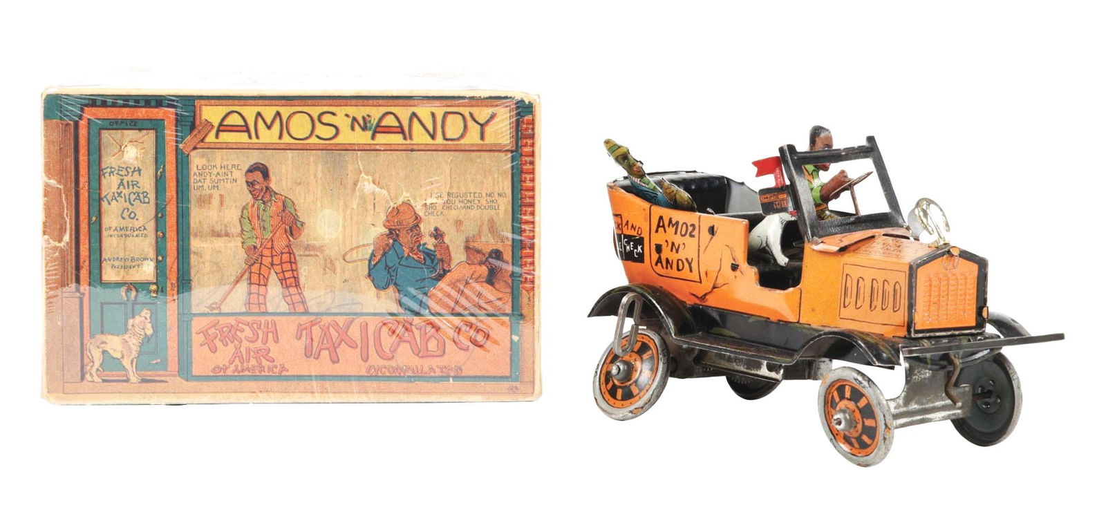 MARX TIN LITHO WIND-UP AMOS 'N' ANDY FRESH AIR TAXI TOY IN ORIGINAL BOX (1 of 3)