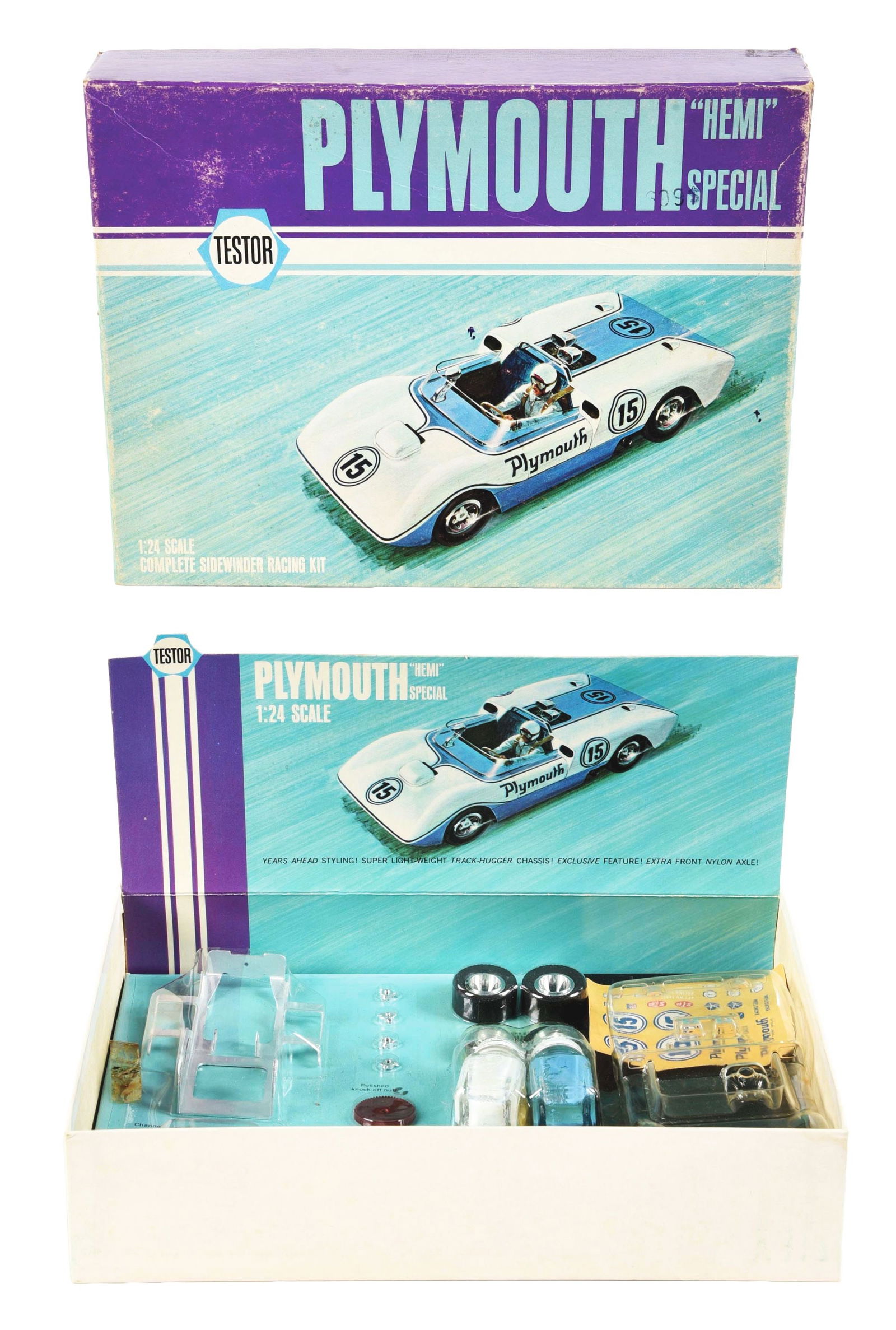 VINTAGE TESTOR PLYMOUTH HEMI SPECIAL SLOT CAR IN ORIGINAL BOX (1 of 4)