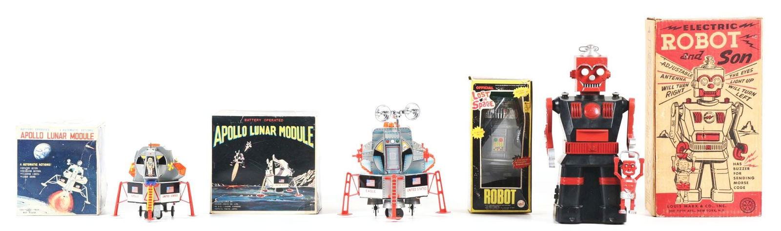 LOT OF 4: VINTAGE TIN LITHO & PLASTIC TOY ROBOTS & ASTRONAUTS (1 of 1)