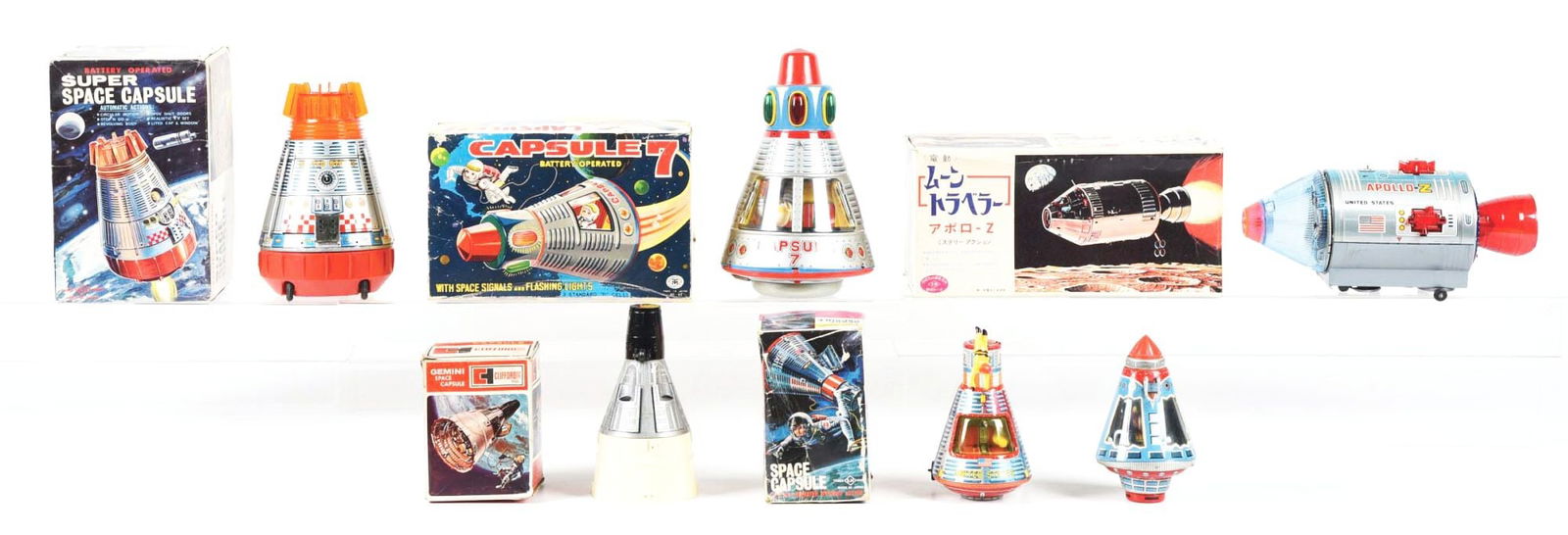 LOT OF 6: VARIOUS TIN LITHO & PLASTIC SPACE CAPSULES (1 of 1)