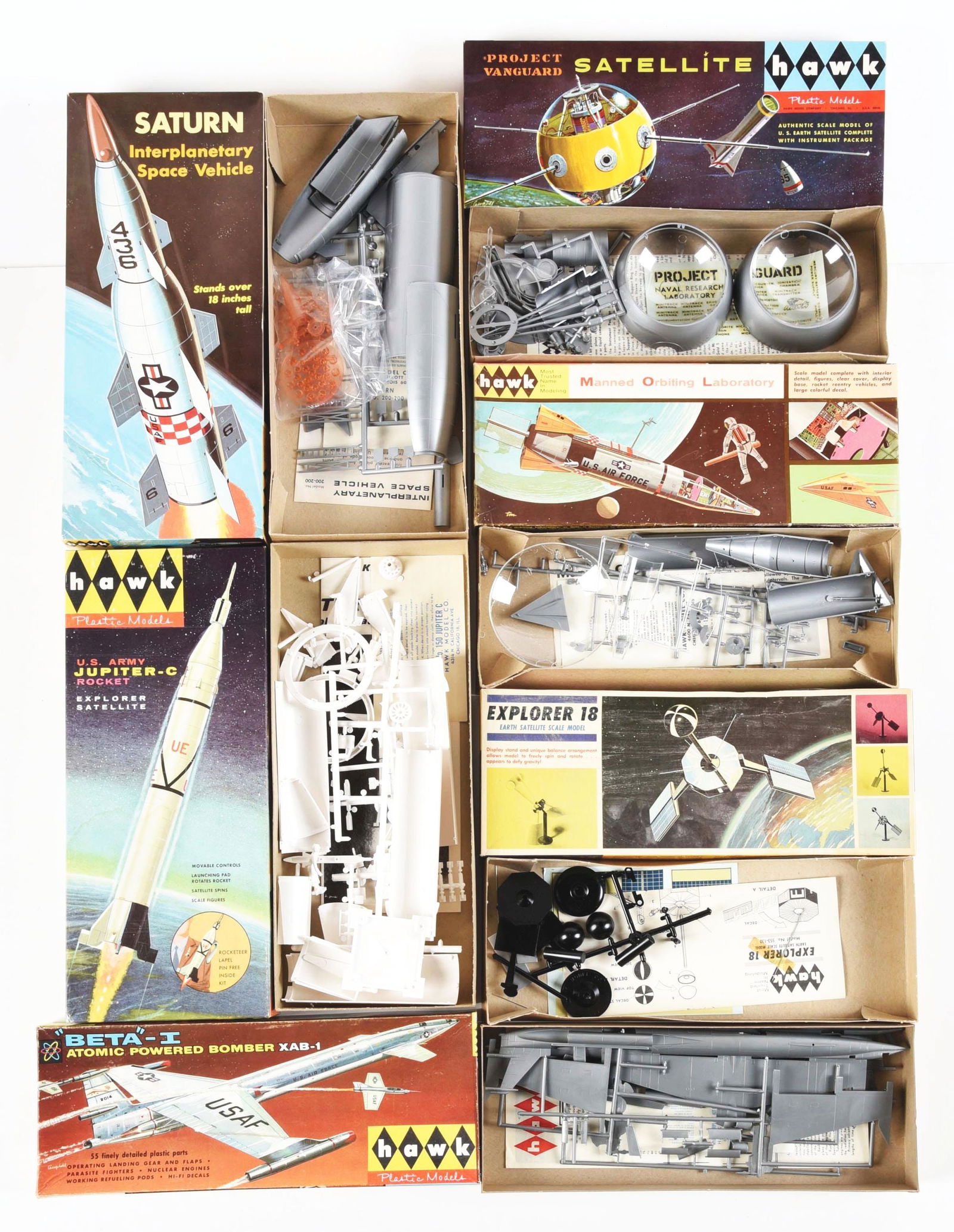 LOT OF 6: VARIOUS VINTAGE HAWK SPACE-RELATED MODEL KITS IN ORIGINAL BOXES (1 of 1)
