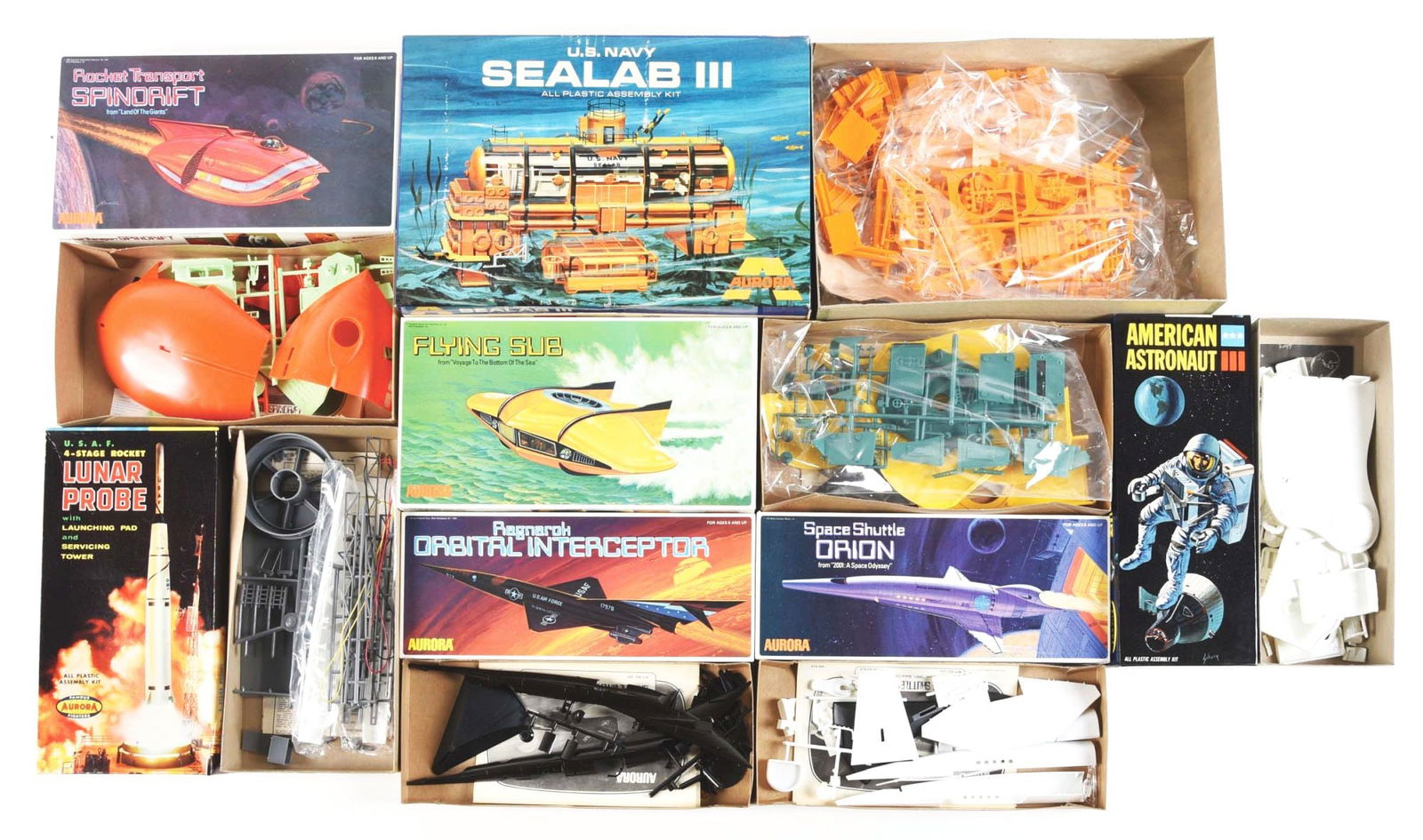 Lot Of 7 Various Aurora Vintage Spacerelated Model Kits In Original