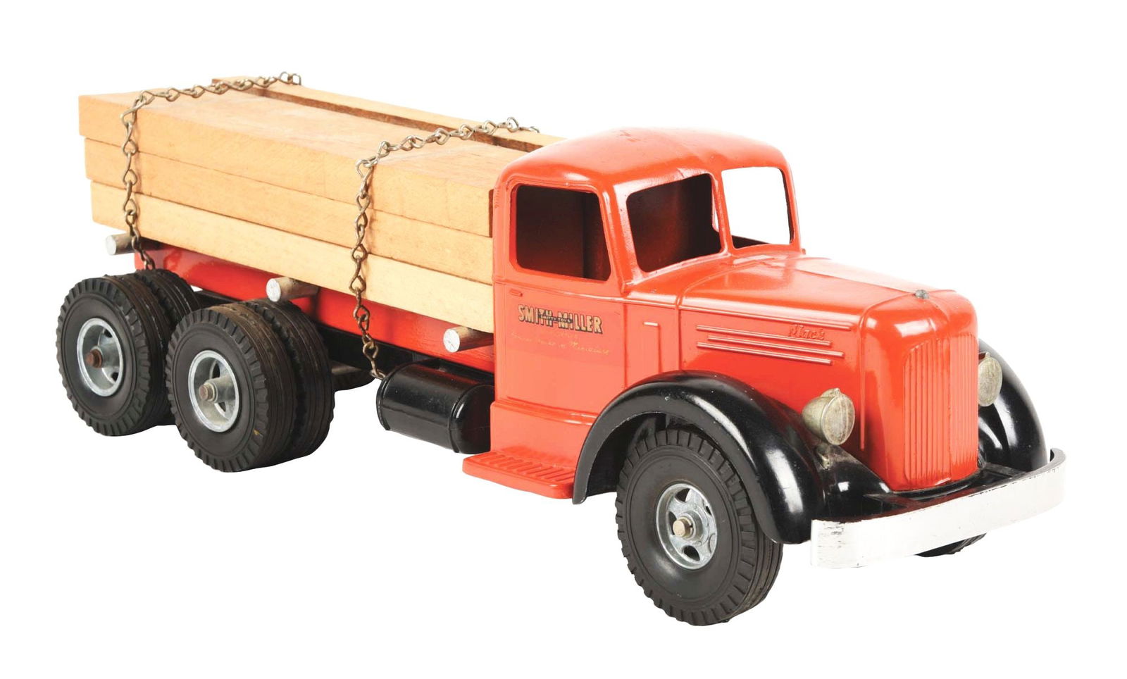 SMITH-MILLER SINGLE LUMBER TRUCK: Older restoration from an original example. Condition: (Restored) Item Dimensions: 19" x 4 - 1/2" x 6 - 1/4".
