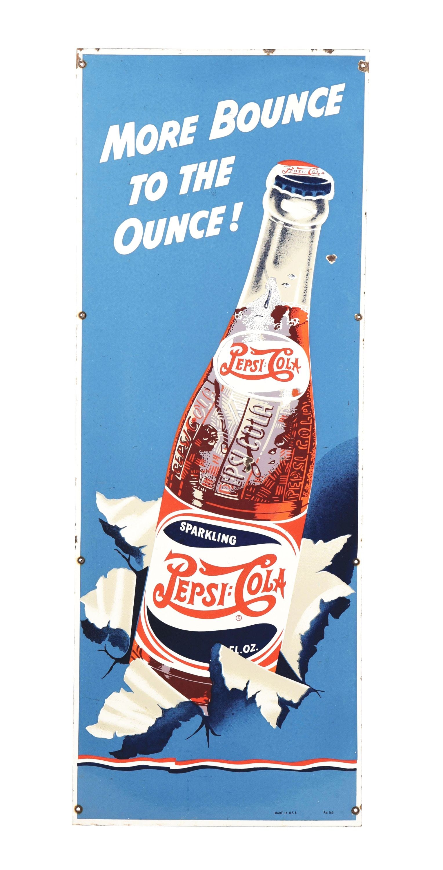 PEPSI-COLA "MORE BOUNCE TO THE OUNCE!" PORCELAIN SIGN. (1 of 3)