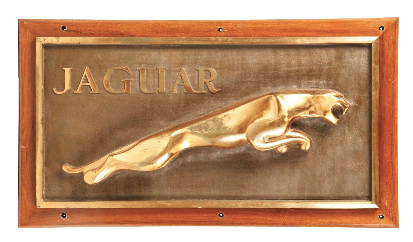 JAGUAR AUTOMOBILES CAST DEALERSHIP DISPLAY SIGN W/ WOODEN FRAME. (1 of 2)
