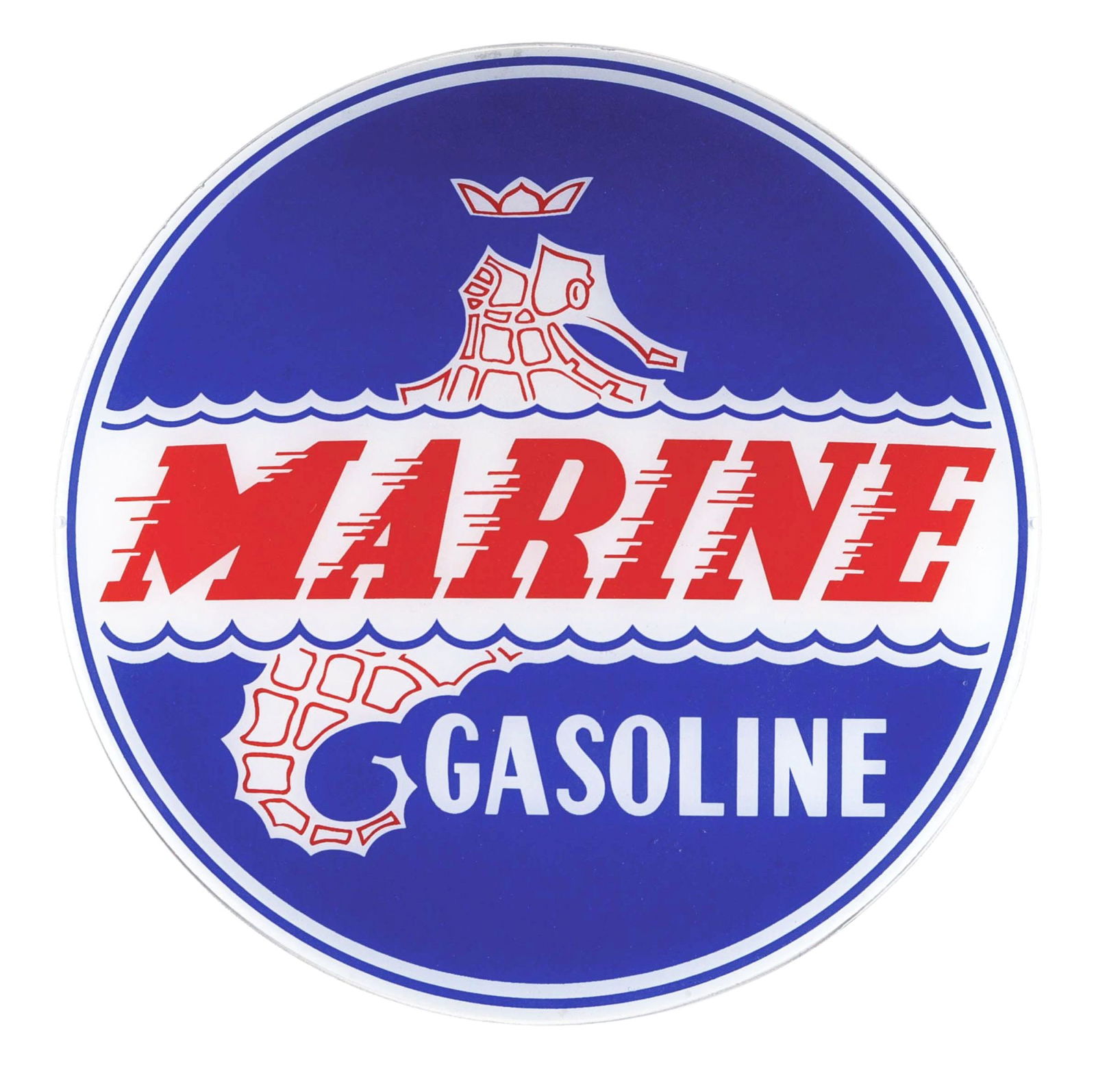 MARINE GASOLINE SINGLE 13.5" GLOBE LENS W/ SEAHORSE GRAPHIC. (1 of 2)