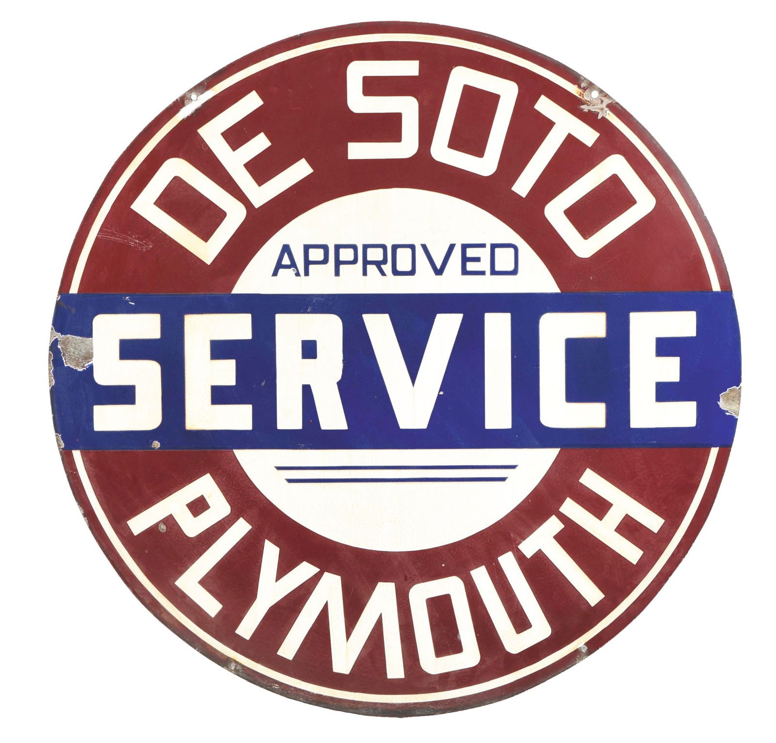 DE SOTO PLYMOUTH SERVICE PORCELAIN SIGN. (1 of 2)