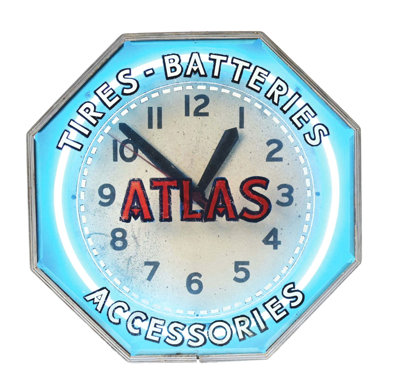 ATLAS TIRES - BATTERIES ACCESSORIES NEON CLOCK. (1 of 3)