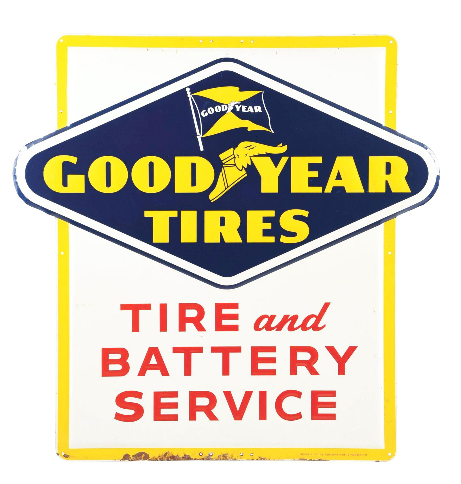 GOODYEAR TIRES AND BATTERY SERVICE SIGN. (1 of 3)