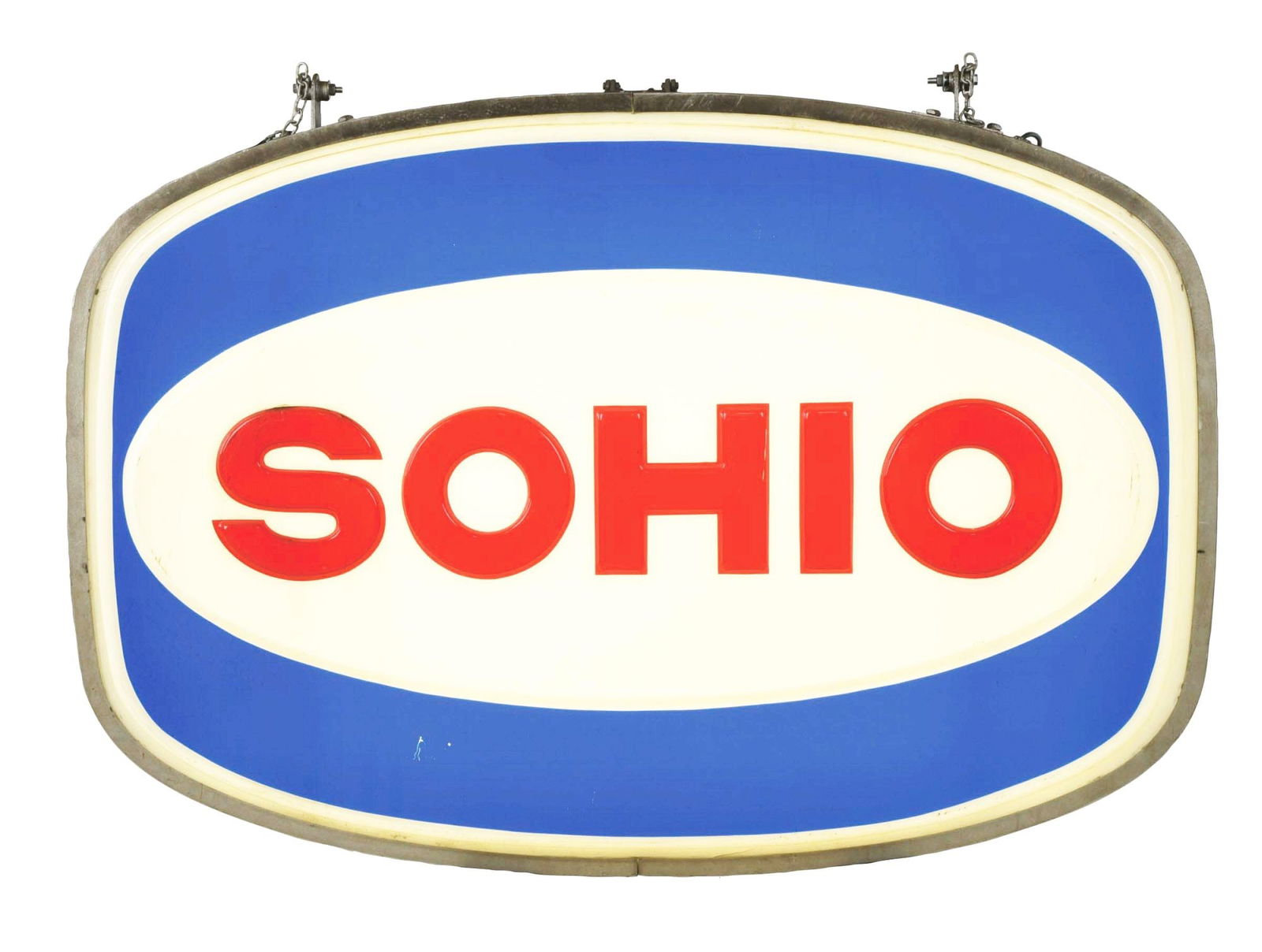 SOHIO GASOLINE EMBOSSED PLASTIC SERVICE STATION LIGHT UP SIGN. (1 of 4)