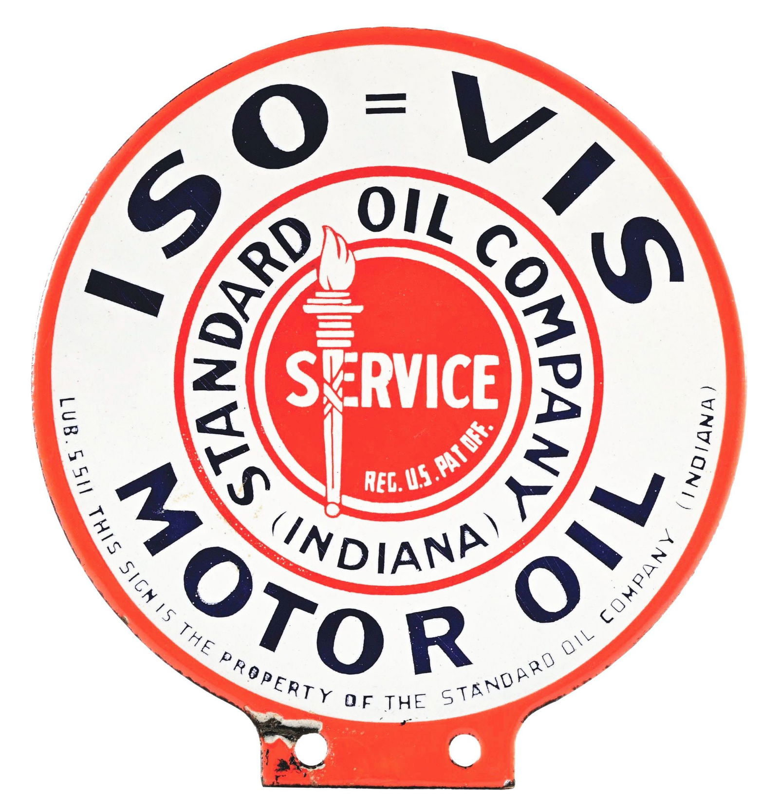 STANDARD OIL COMPANY "ISO-VIS" MOTOR OILS PORCELAIN LUBSTER SIGN. (1 of 2)