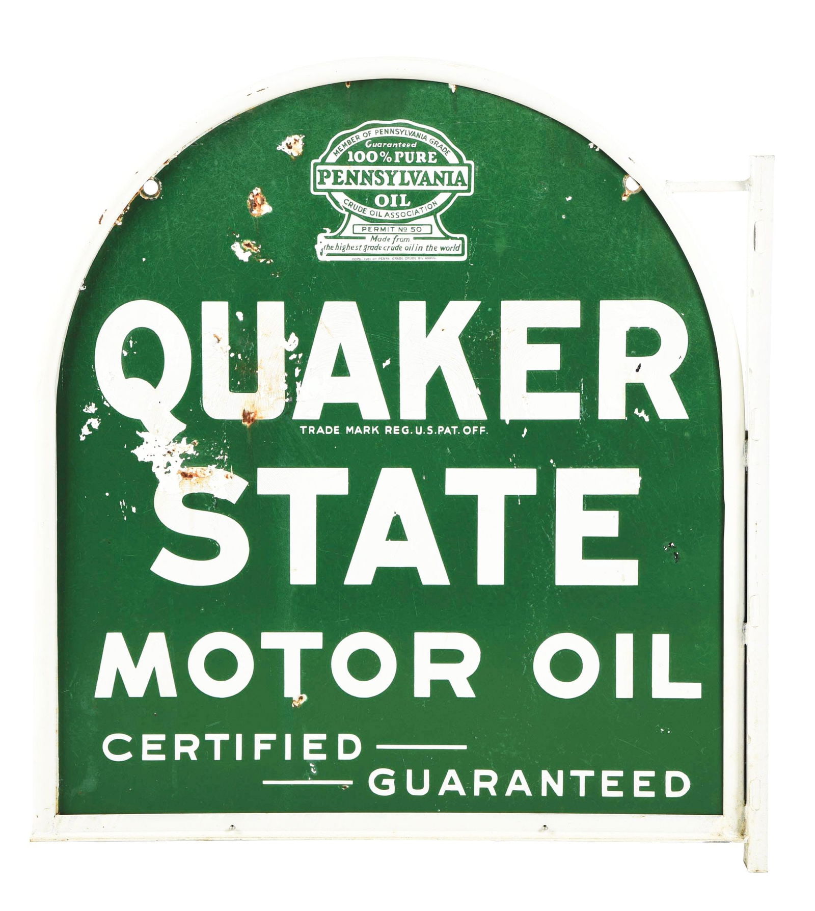 QUAKER STATE MOTOR OIL PORCELAIN SIGN. (1 of 2)