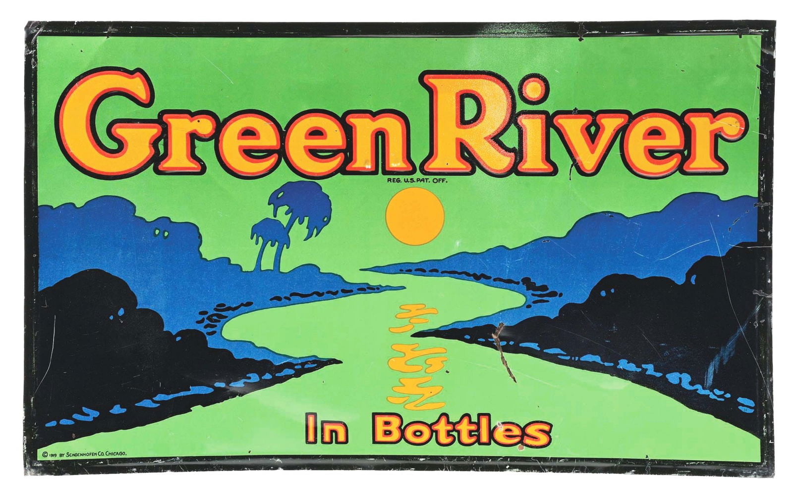 GREEN RIVER SODA POP EMBOSSED TIN SIGN. (1 of 3)