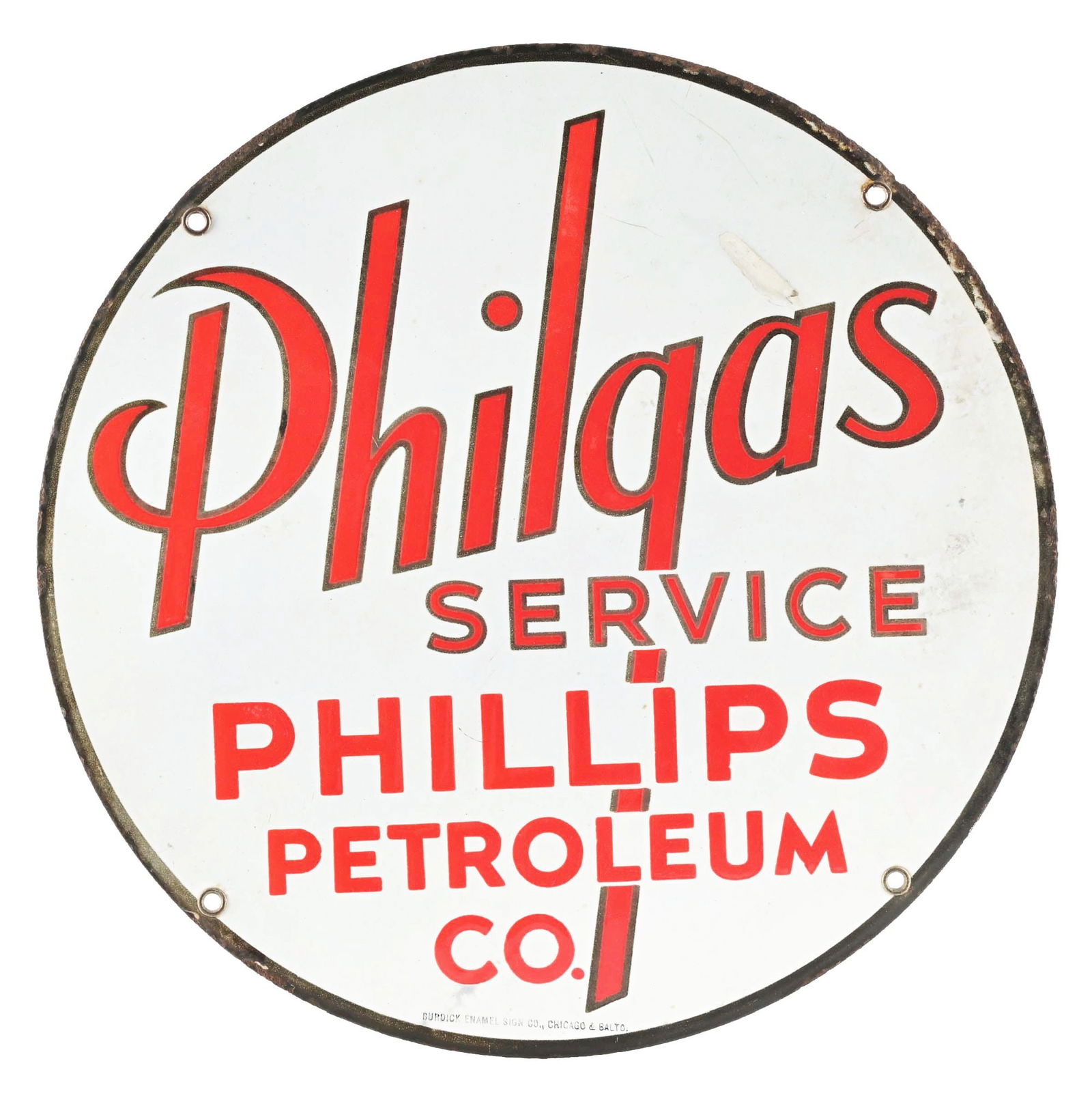 PHILLIPS PETROLEUM COMPANY "PHILGAS SERVICE" PORCELAIN SIGN. (1 of 3)