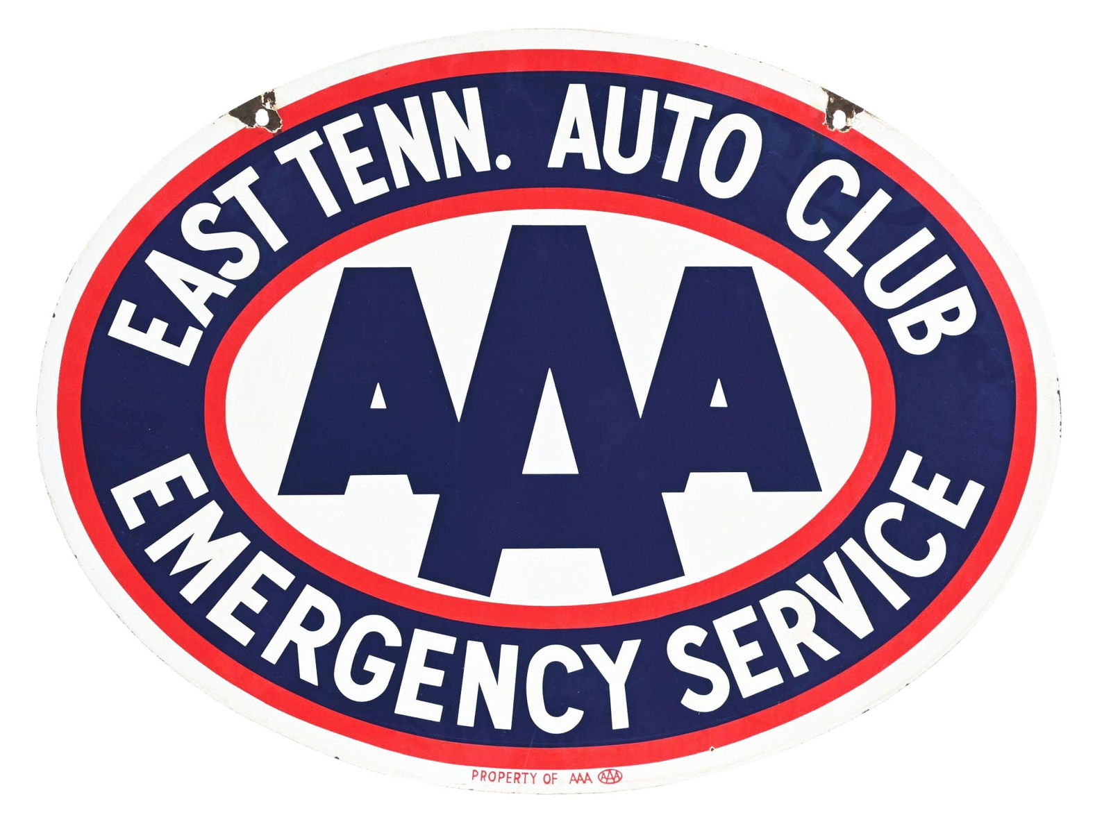 EAST TENNESSEE AUTO CLUB EMERGENCY SERVICE PORCELAIN SIGN. (1 of 3)