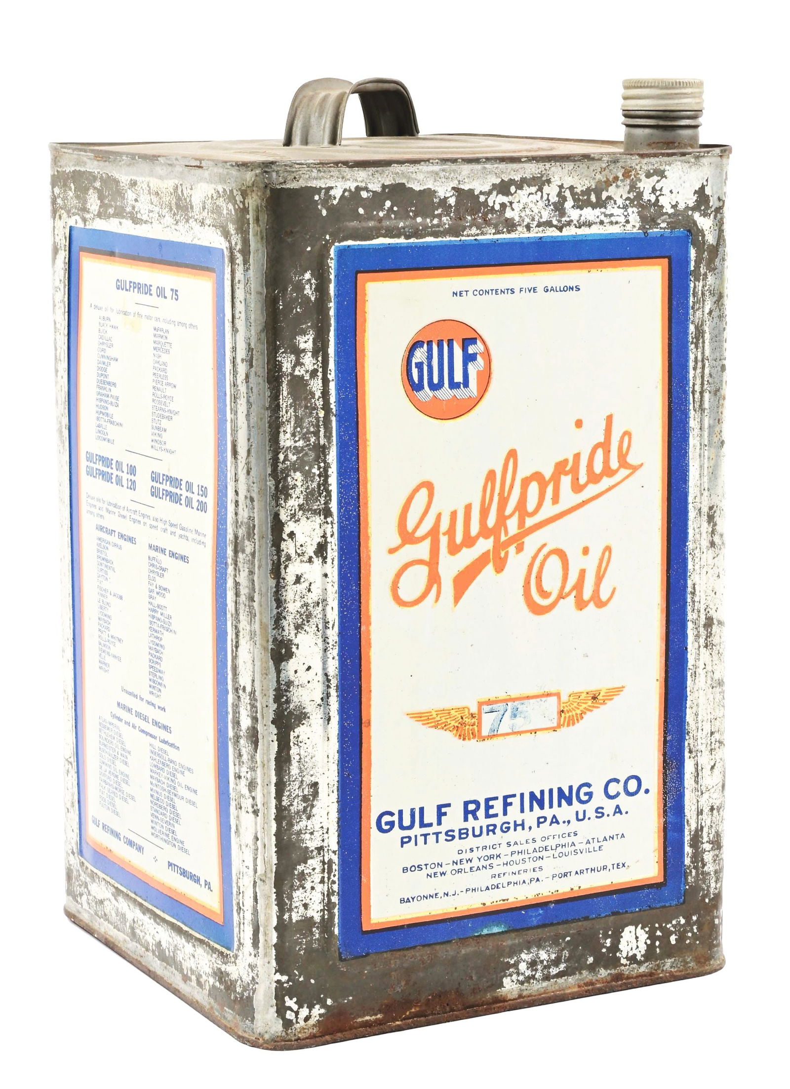 GULFPRIDE MOTOR OIL 5 GALLON CAN. (1 of 4)