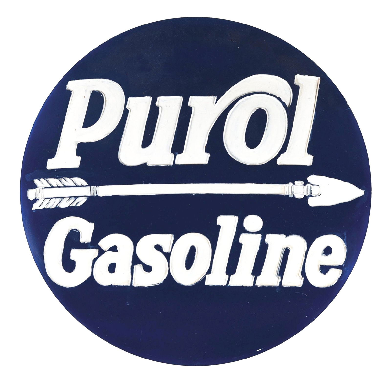 PUROL GASOLINE CAST GLASS GLOBE LENS W/ ARROW GRAPHIC. (1 of 2)
